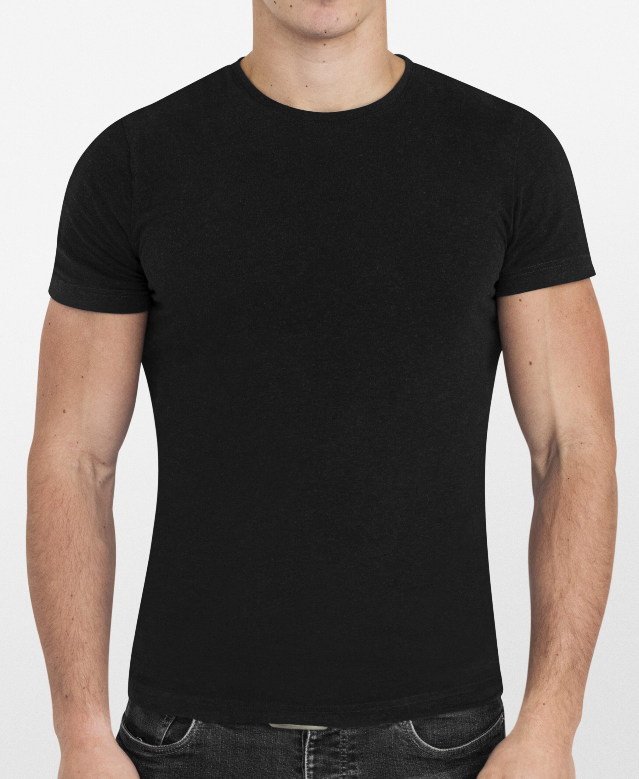 Simple black t-shirt worn by a man Simple black t-shirt worn by a man